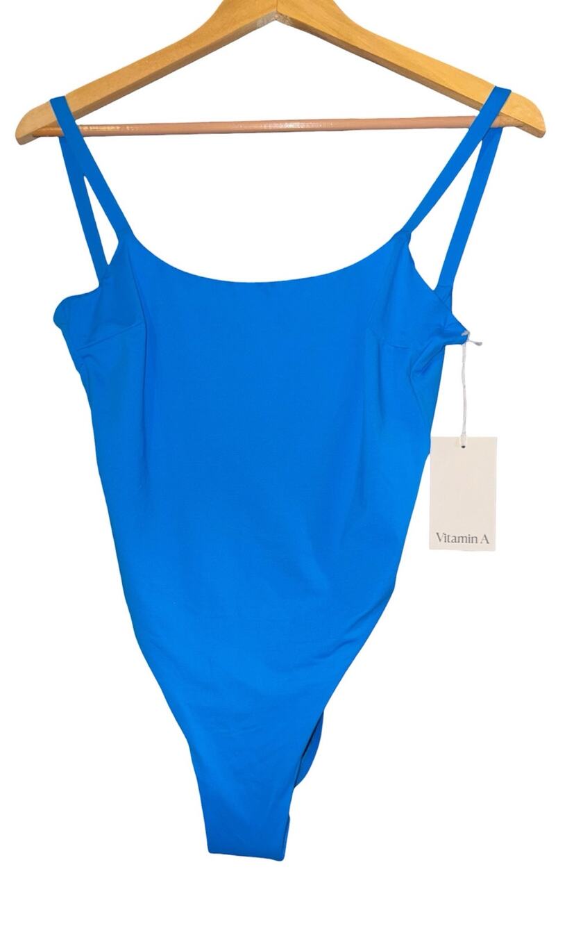Vitamin A Ocean Blue One Piece Swimsuit Open Back Minimalist Luxury Swim NWT S